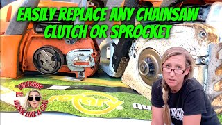 HOW TO EASILY REMOVE THE CLUTCH OR SPROCKET ON ANY CHAINSAW STIHL ECHO HUSQVARNA JONSERED POULAN [upl. by Aromas]