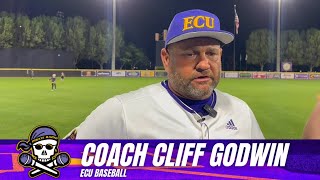 ECU Baseball Coach Cliff Godwin after the combined nohitter run rule win over Charlotte in game 1 [upl. by Kuhn]