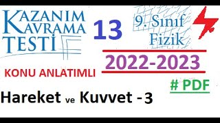 9 Sınıf  Fizik  MEB  Kazanım Testi 13  Hareket ve Kuvvet 3  2022 2023  PDF  TYT Fizik  2023 [upl. by Adeline]