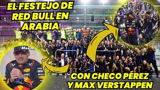 Por si no lo Viste Así fue el festejo de Red Bull Con Max Verstappen y Checo Pérez en arabia F1 [upl. by Joub]