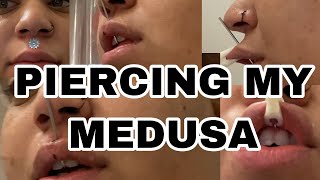 Piercing My Medusa philtrum  Piercing My Top Lip at Home [upl. by Knowle798]