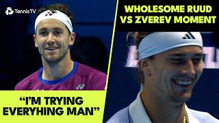 Casper Ruud Hilarious Reaction To Losing Amazing Point vs Zverev 😂  Nitto ATP Finals 2024 [upl. by Der]