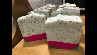 Making and Cutting Dragon Fruit Soap  Cold Process Soap [upl. by Annoyik]