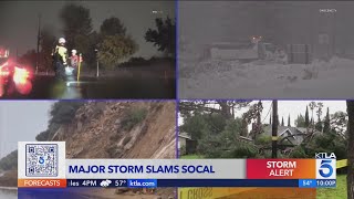 KTLA Team Weather Coverage Major storm soaks Southern California floods roads downs trees [upl. by Martie]