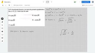 UFUberlândia Sendo x um arco do primeiro quadrante e sen x  03 o valor de sen 2x vale [upl. by Recor]