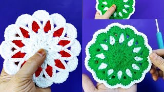 How To Crochet Christmas Wreath  Crochet Christmas Coaster  Crochet Christmas Ornaments crochet [upl. by Aramoiz]