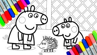 Hedgehog and Peppa Pig Coloring Book For Kids with George Kids Fun Art Colours Videos For Kids [upl. by Eniak]