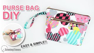 DIY Easy amp Simple Cute Purse Bag  Double Zipper Pouch Tutorial sewingtimes [upl. by Annavoig]