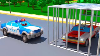 Police Car Catching The Race Car for Kids Police Chase with 3D CARS in the City Cars Team Cartoons [upl. by Thebault546]