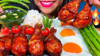 ASMR BBQ CHICKEN EGGS ASPARAGUS VEGETABLE amp SHRIMP SOUP RICE MUKBANG MASSIVE Eating Sounds [upl. by Shurlocke]