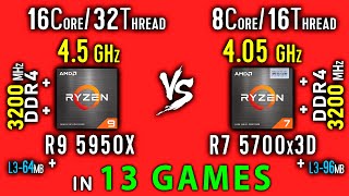 Ryzen 9 5950x vs Ryzen 7 5700x3D Test in 13 Games or R7 5700x3D vs R9 5950x [upl. by Nnaitsirhc]