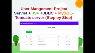 User Management Project CRUD Operations using Servlet JSP JDBC MySQLTomcat Step by Step [upl. by Fennell855]