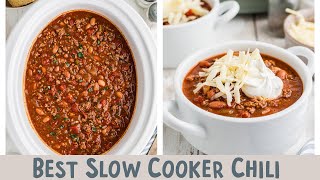 🍲The BEST Crockpot Chili 3 secret ingredients [upl. by Matthei]