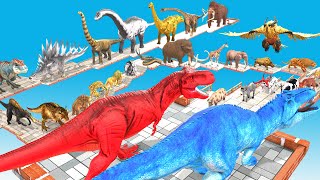 EPIC GIGA TREX DEATHRUN The Toughest of All Animals Dinosaurs Fight Animal Revolt Battle Simulator [upl. by Ateval]