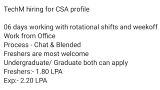 Tech Mahindra Hiring for CSA Profile [upl. by Sinnod]