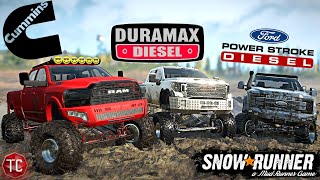 SnowRunner CUMMINS vs POWERSTROKE vs DURAMAX DIESEL MUD BATTLE [upl. by Hsejar469]