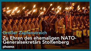 Großer Zapfenstreich Zu Ehren des ExNATOGeneralsekretärs Jens Stoltenberg  22102024 [upl. by Allerbag273]