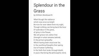 splendour in the grass William Wordsworth [upl. by Imehon365]