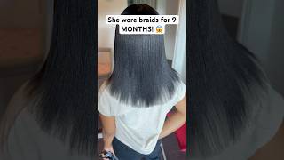 Look what wearing braids for 9 MONTHS did to her hair 😳🫣 bts viral shorts explore trending [upl. by Dnalro936]