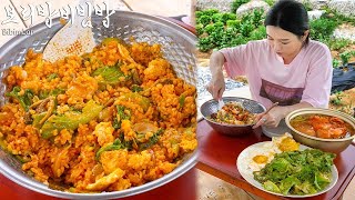 Real Mukbang Korean Bibimbap with Home grown vegetables ☆ Outdoor Mukbang [upl. by Netsrak]