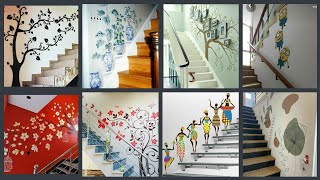 Stairs Wall Decoration Designs staircase Wall Painting Design Ideas for home [upl. by Atnim197]