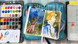 Travel art supplies and what I used  art I made show and tell watercolor amp sketchbook flip through [upl. by Case]