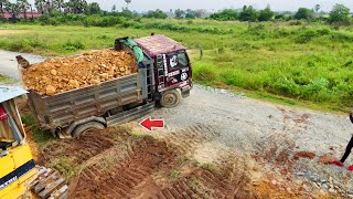 New Job Dump Truck 5Ton back uploading overturned Bulldozer D31P KOMATSU Technique Fill Land [upl. by Denney]