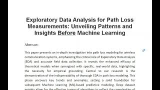 Exploratory Data Analysis for Path Loss Measurements Unveiling Patterns and Insights Before Machine [upl. by Undry448]