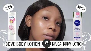 DOVE BODY LOTION VS NIVEA BODY LOTION  BRIGHTENING BODY LOTION nivealotion dovelotion [upl. by Attikram]