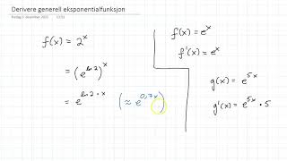 Hvordan derivere generell eksponentialfunksjon matematikk R1 [upl. by Lundgren]