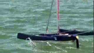 Fast hydrofoiling sailing with RC Multihull [upl. by Yddet623]