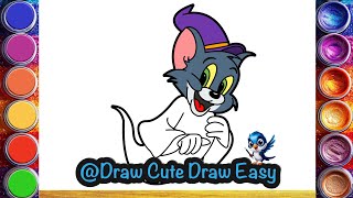 Easy Halloween ghost drawing with Tom and Jerry for kids [upl. by Aholla]