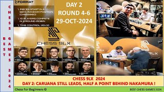 CHESS 9LX 2024 DAY 2CARUANA STILL LEADS HALF A POINT BEHIND NAKAMURA [upl. by Yrohcaz]