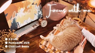 35HR🍁Pomodoro 255  Chill Lofi Beats♫ Focus With Me🧘🏽amp My Cats🐈‍⬛💛🐈 for Study📚 Work✏️ Craft🧶 [upl. by Eniluap]