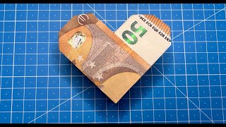 50 Euro Origami Heart  How To Fold A Euro Origami Heart With A 50 Euro Bill [upl. by Alesiram777]