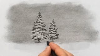 How to Draw Winter Trees with Vine Charcoal [upl. by Winifield]