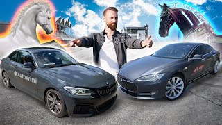 Tesla Model S  BMW M235i  ელექტრო ცხენები შიდაწვის ცხენების წინააღმდეგ [upl. by Seyler293]