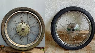 Motorbike Front wheel hub Restoration and polishing  How to Spoke a Motorbike Wheel [upl. by Aicertap851]