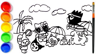 Hello Kitty and Her Friends Enjoying Summer  Hello Kitty and Her Friends Drawing [upl. by Nanyk]