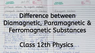 Difference between Diamagnetic Paramagnetic Ferromagnetic Chapter 5 Magnetism Class 12 Physics [upl. by O'Donovan]