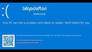 Windows inaccessible Boot Device Hatası Çözümü [upl. by Timothea]