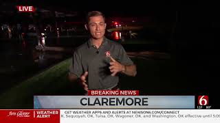 Claremore Gas Station Damaged By Downed Power Line After Tornado [upl. by Annerol]