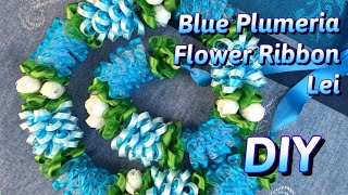 How To Make Blue Plumeria Pikake Flower Ribbon Lei [upl. by Allerim]