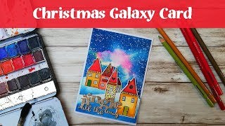 Galaxy Christmas Card with Arteza Coloured Pencils amp Watercolors [upl. by Colpin482]