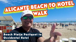 Alicante beach walk Platja Postiguet To Occidental Hotel seeing restaurants amp shops [upl. by Arrak]