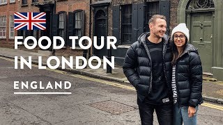 8 MUST TRY BRITISH MEALS EATING LONDON FOOD TOUR  England Travel Food Vlog 150 2018 [upl. by Bigot]