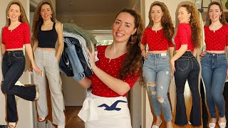 I Tried the ENTIRE Hollister Curvy Jean Collection  Linen Cargos  Amazing [upl. by Icnan]