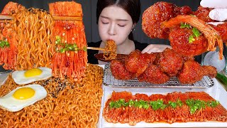 ASMR MUKBANG  쿨탐찼다 🔥맵맵맵조합🔥 불닭볶음면 amp 매운양념치킨 amp 불닭팽이버섯 먹방 Spicy Food Combo Noodle Chicken Mushroom [upl. by Dennard]