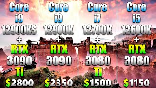 i9 12900KS  RTX 3090 Ti vs i9 12900K  RTX 3090 vs i7 12700K  RTX 3080 Ti vs i5 12600K  RTX 3080 [upl. by Ahar659]