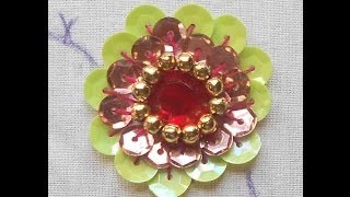 HAND EMBROIDERY How to do A Big Beautiful rosette Sequin Flower using Kundan Stone amp Beads [upl. by Kauppi706]